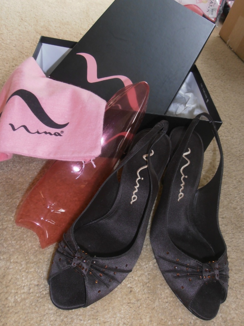 NINA FLO-LS BROWN LUSTRE WOMEN'S DRESS HI HEEL PARTY SHOES IN BOX size 8